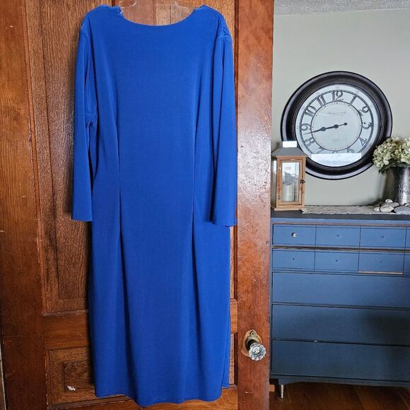 WHBM White House Black Market Blue Shirred Faux Wrap Dress Size L NWT - Picture 9 of 10
